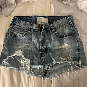 One Teaspoon Blue distressed Mini Skirt